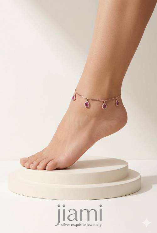 Pink Crystal Teardrop Anklet