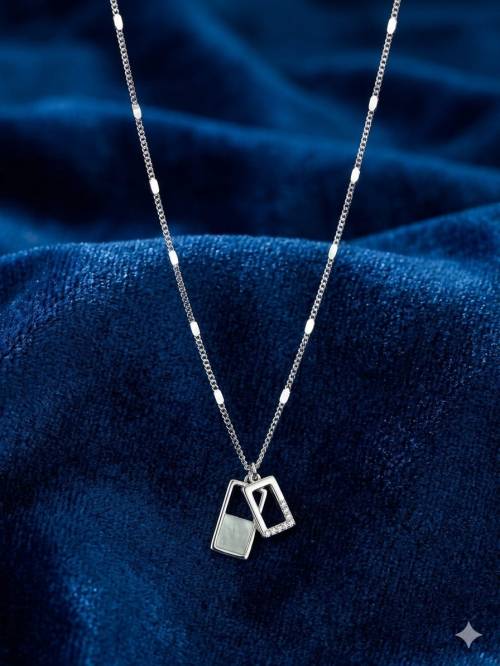 Geometric Layered Rectangle Charm Necklace