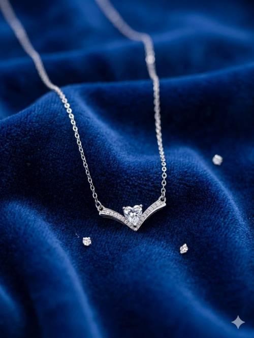 Heart Solitaire Chevron Pendant Necklace